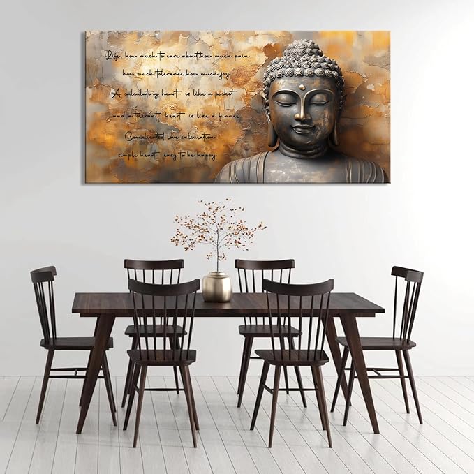 ZESTRILIA Zen Buddha Wall Art for Living Room Office Tan Brown Buda Life Quotes Canvas Painting Prints Calming Buddhist Artwork Family Bedroom Decor Extra Large (58x28 Inches)