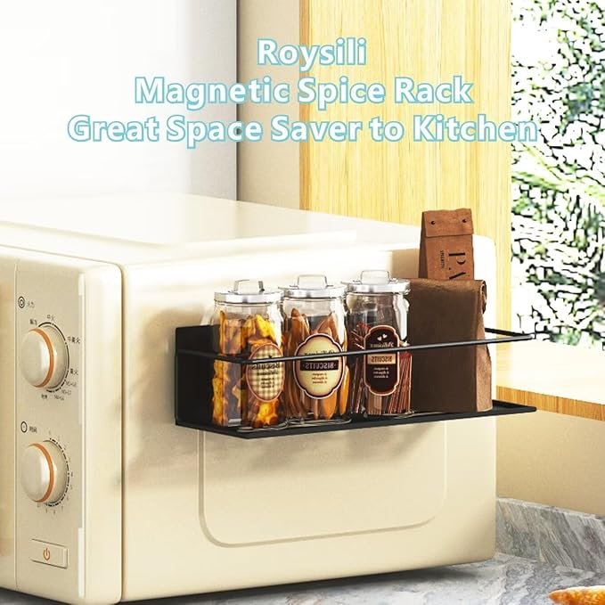 Magnetic Spice Rack For Refrigerator, Space Saving Magnetic Shelf For Fridge Black 2 Pack