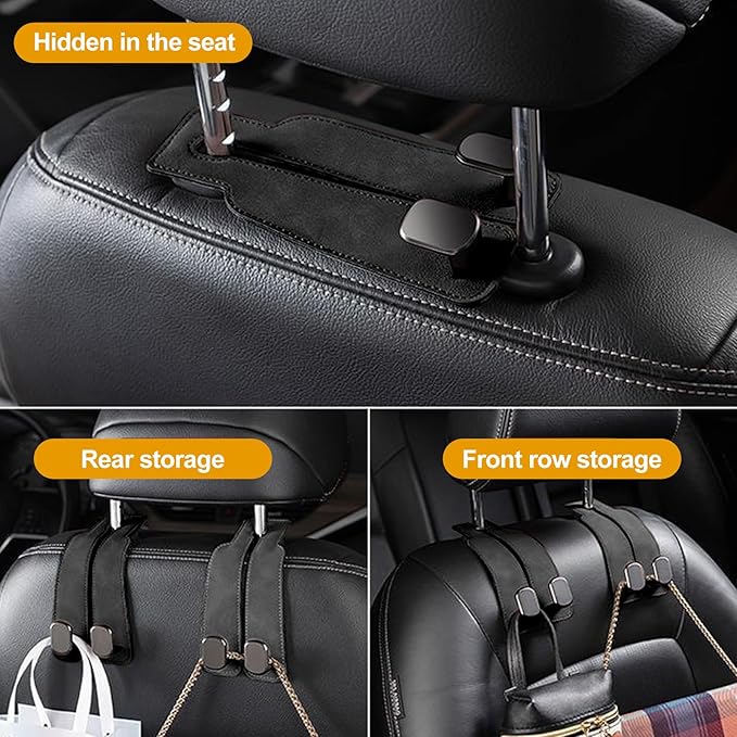 JinnEterri Car Purse Hook Purse Hook for Car Seats Headrest Car Seat Hooks,Heavy Duty Vehicle Organizer for Handbags, Groceries, Purses, Keep Car Tidy (Black, 4 Pack)