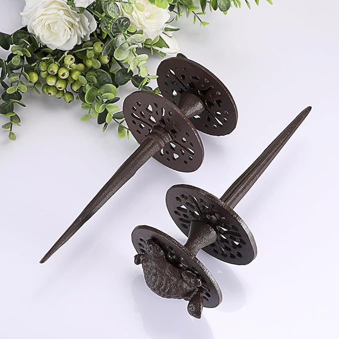 OwnMy Set of 2 Cast Iron Garden Hose Guide Stakes, Heavy-Duty, Decorative Garden Hose Guide Spikes for Lawn, Yard, Outside Plants Protection - Keeping Hoses Away from Flower Beds, Turtle Pattern