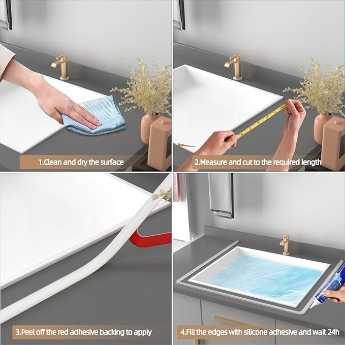 78" Transparent Shower Threshold Water Dam Stopper for Dry and Wet Separation, Self-Adhesive Collapsible Walk-in Shower Splash Guard Seal Strip, Silicone Sink Edge Water Barrier for Bathroom, Kitchen