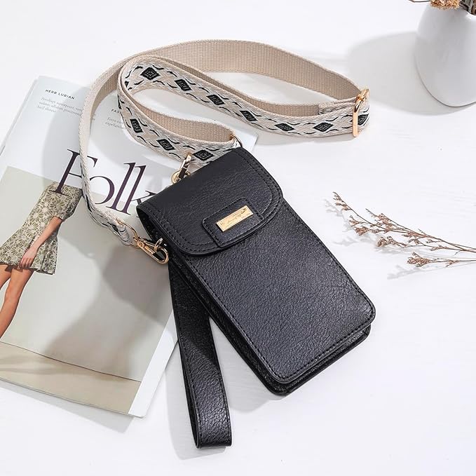 AnsTOP Small Leather Crossbody Bag for Women,Phone Purse with Detachable & Adjustable Strap,Compact and Stylish Black