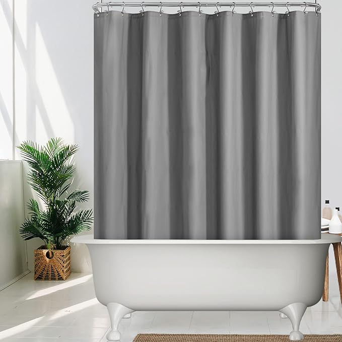 Mrs Awesome Grey Clawfoot Tub Shower Curtain or Liner with 12 Magnets - Free 36 Hooks Included, Waterproof PEVA, 180" x 70", Dark Gray