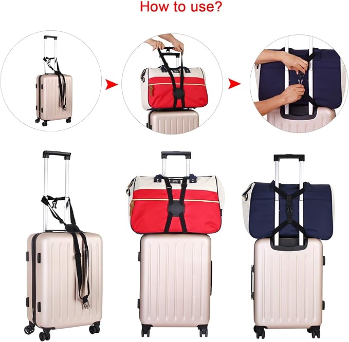 Luggage Straps Bag Bungees for Add a Bag Easy to Travel Suitcase Elastic Strap Belt (L Size, L-Black)