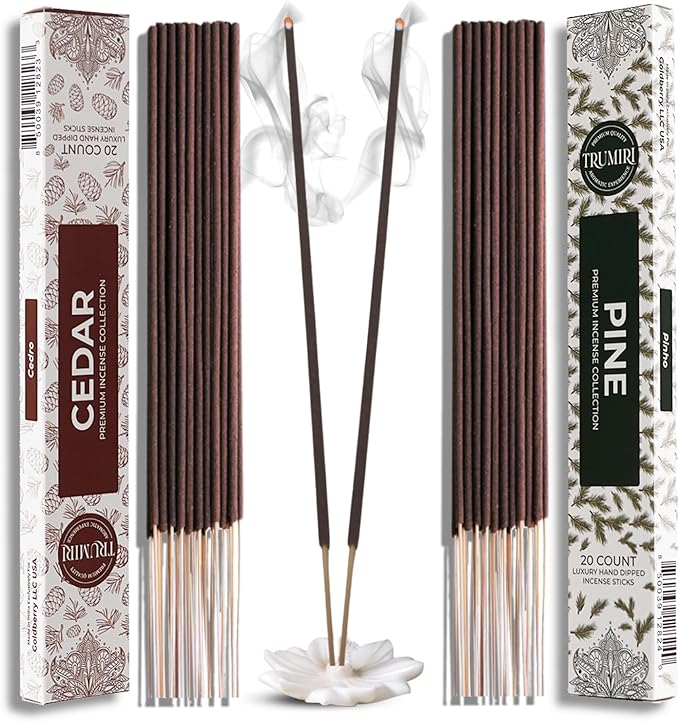 Trumiri Incense Sticks - Combo Pack of 40 Insence-Sticks - 20 Cedar + 20 Pine - Insenses - Insents - Incents - Inscense - Incence - Incienso - All Natural Incense Sticks
