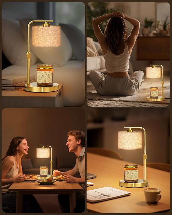Candle Warmer Lamp with Timer Dimmer, Height Adjustable Candle Wax Warmer Candle Lamp for Jar Candles with 2 Bulbs, House Warming Gift for Home Room Decor, Birthday Gifts for Women Mom (Gold)
