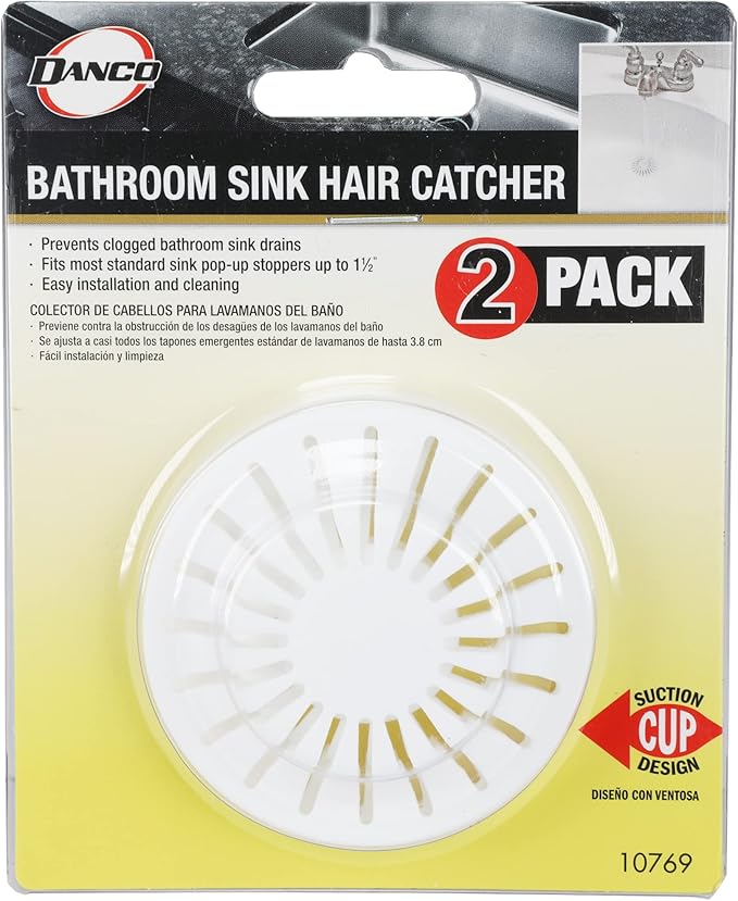 DANCO Universal Bathroom Sink Suction Cup Hair Catcher Strainer and Snare | For Pop-Up Stoppers | White | 2 Pack (10769)