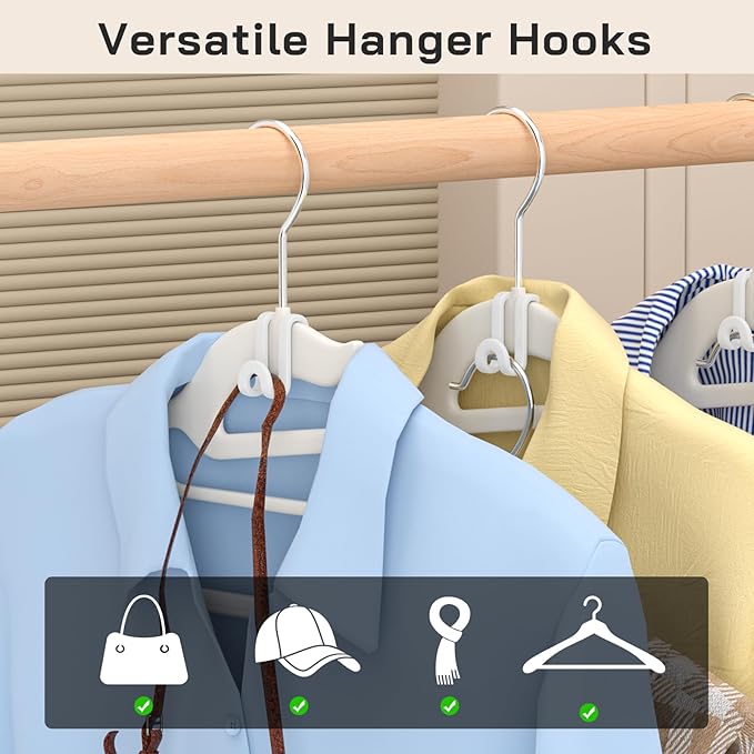 Tinfol White 60pc Clothes Hanger Connector Hooks and 20pc Hanger Clips, Stackable Space Saving Hook - Hangers Finger Clips, Hangers Organizer Accessories for Closet Organizers