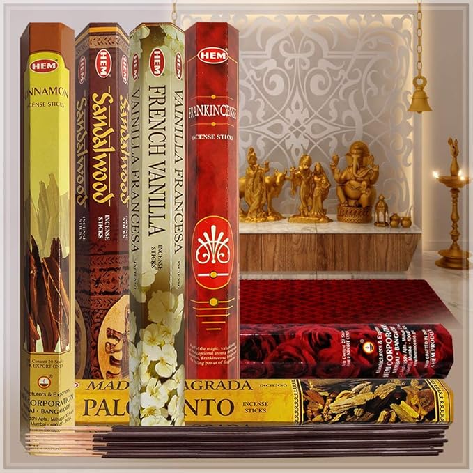 Hem Incense Sticks Variety Pack #22 and Incense Stick Holder Bundle with 6 Most Desired Fragrances