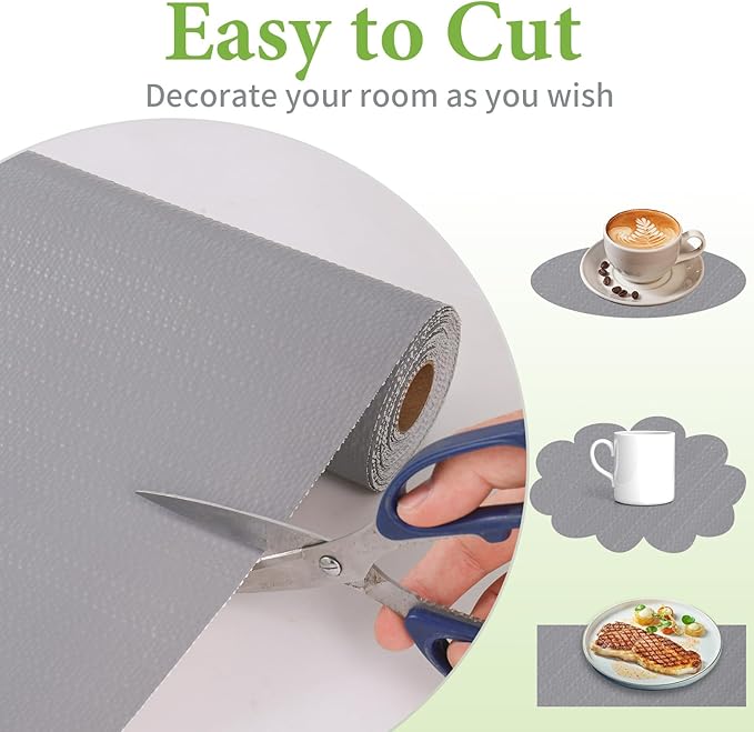 Shelf Liners for Kitchen Cabinets 23.6in x 30FT Non Adhesive Drawer Liner Grey Thickened Shelf Liner Paper Strong Non-Slip Easy to Clean for Tool Box Refrigerator with Knife and Tape Measure