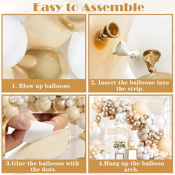 KARLURE Champagne Gold Balloon Garland Arch Kit, Pearl White Sand Nude Champagne Gold Balloons for Engagement Wedding Bridal Shower Birthday Baby Shower Anniversary Party Decorations