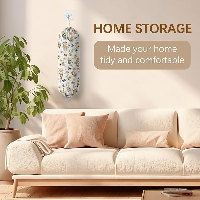 Plastic Bag Holder Butterfly Floral Bag Holder Dispenser, Plastic Grocery Bag Organizer & Wall Mount Paper Trash Bags Saver Storage for Kitchen Home Pantry Decor, Shopping Bags Storage Dispenser