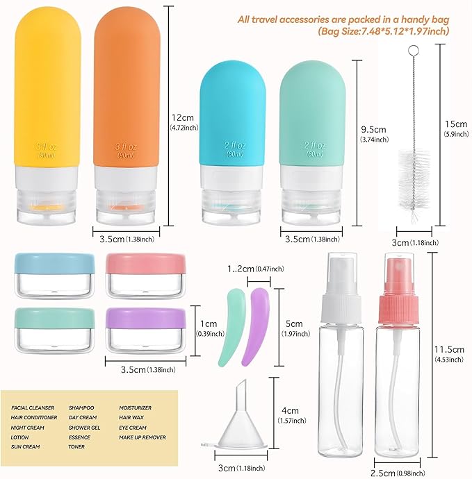 16 Pack Travel Bottles Set - TSA Approved Leak Proof Silicone Squeezable Containers for Toiletries, Conditioner, Shampoo, Lotion & Body Wash Accessories
