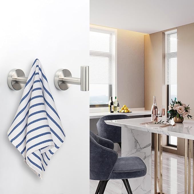 NearMoon Bath Towel Hooks - SUS 304 Stainless Steel Robe Hook Holder, Heavy Duty Coat Hook for Bathroom Livingroom Hotel Kitchen Garage, Wall Mounted (Brushed Nickel, 3 Pack)