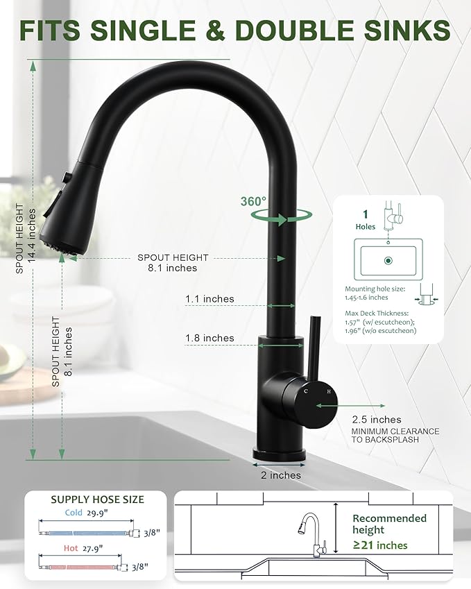 Kitchen Faucet with Pull Down Sprayer, Brushed Nickel High Arc Modern Classic Sink Faucet Stainless Steel Fit for 1 or 3 Hole for Pot Filler Bar Farmhouse Laundry Rv
