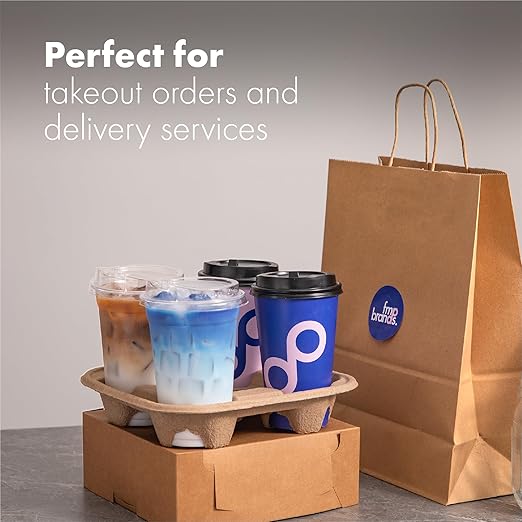 FMP Brands 4 Cup Disposable Drink Carrier Trays, 45 Pack Compostable Pulp Fiber Cup Holder for 8-32 oz Cups, Durable To Go Coffee Cup Holders for Delivery Service, Uber Eats