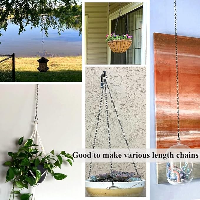 YINGFENG 236 Inch Black Metal Hanging Chains and Hanging Basket Hooks Set for Bird Feeders, Birdbaths, Planters, Grow Lights, Lanterns, Wind Chimes and Ornaments, Eye Screws, Chain Hooks DIY