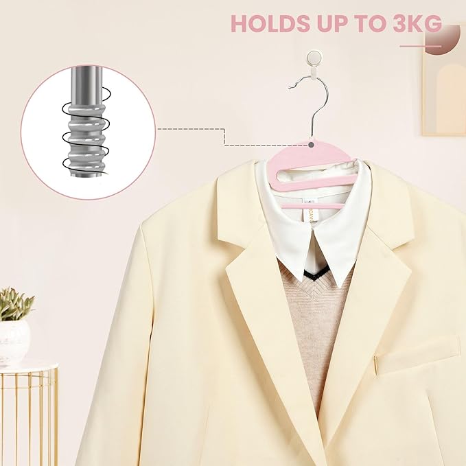 BAGAIL Plastic Hangers 50 Pack with Non-Slip Design, 0.2 Inches Thick, 360° Swivel Hook Space Saving Organizer for Bedroom Closet, Shirts, Pants (Pink - S-Shaped)