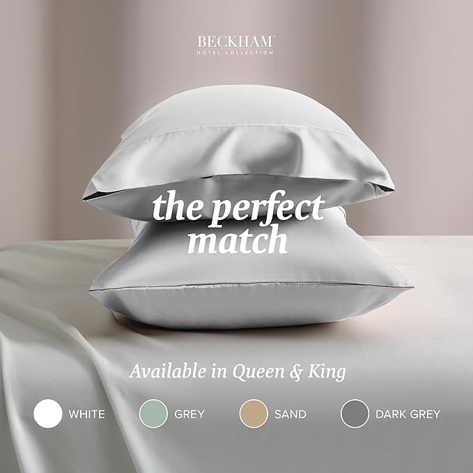 Beckham Hotel Collection Bed Pillowcases Standard/Queen Size Set of 2, 500TC 100% Cotton, Luxury Sateen Bedding, Open End, Breathable, Moisture-Wicking, White