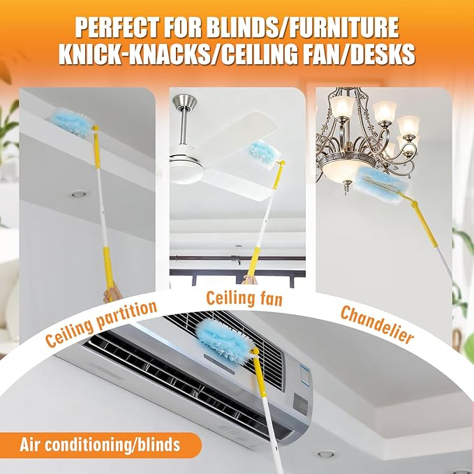 40 Count Duster Refills with 1 Short Handle & 3 ft Extendable Handle, Compatible with Swiffer Duster, 180° Disposable Microfiber Cleaning Dusters, Unscented