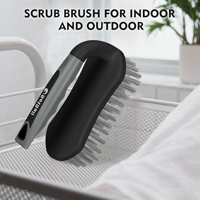 SetSail Scrub Brush, Heavy-Duty Scrub Brushes for Cleaning with Stiff Bristles Cleaning Brush for Shower, Bathroom, Carpet, Kitchen and Bathtub Scrubber - 2 Pack(Black Grey)