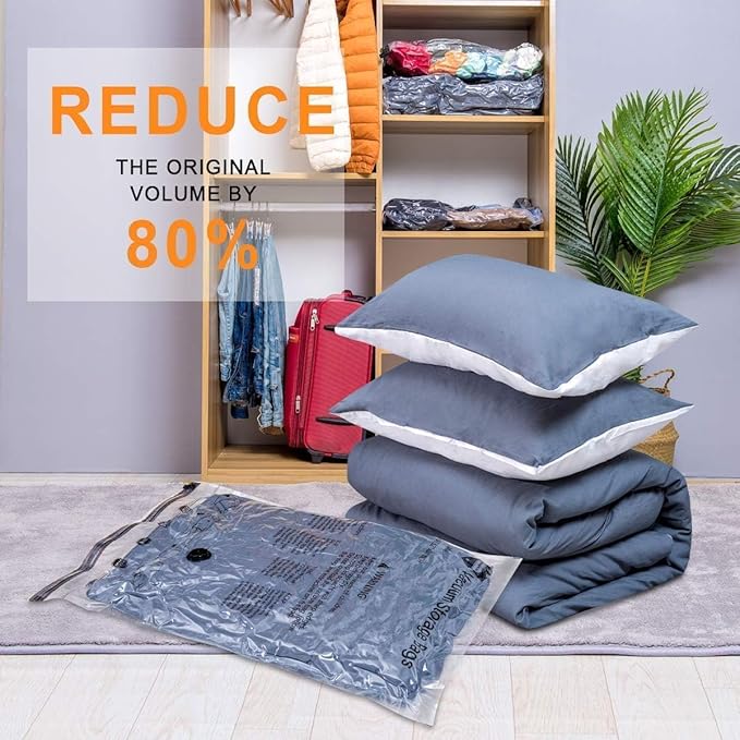 GONGSHI Vacuum Seal Bags for Clothing Travel & Home Storage, Travel Vacuum Bags with Electric Pump,Space Saver for Blankets, Comforters, Pillows, Clothes,10 Small