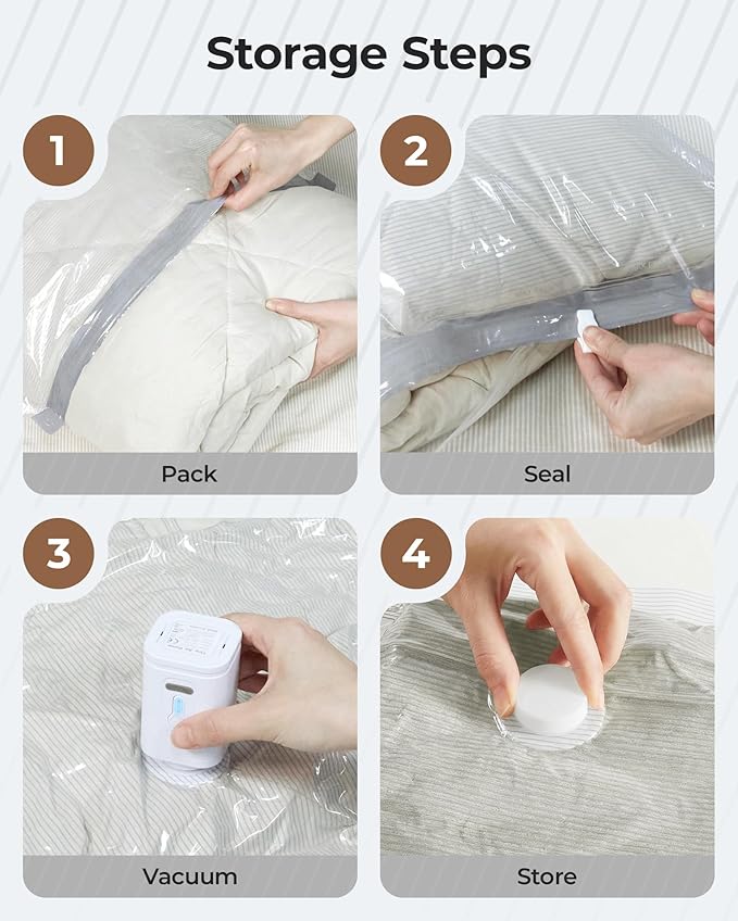 BAGSMART Vacuum Bags for Clothing with Rechargeable Air Pump, Portable Space Saver Bags for Home, Vacuum Compression Seal Bag for Clothing, Blanket, 24 Pack-Gray