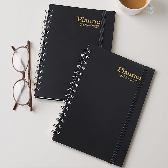 Daily Planner 2026-2027, 18-Month Weekly and Monthly Calendar Planner, January 2026 - June 2027, Planning Agenda Book with Laminated Tabs, Flexible Cover, 100GSM Thick Paper, A5 Size,Black