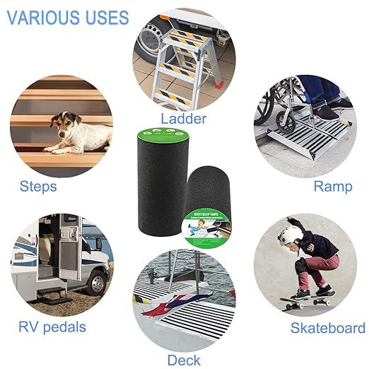 Anti Slip Tape, High Traction, Strong Grip Abrasive, Not Easy Leaving Adhesive Residue, Indoor & Outdoor (12" Width x 190" Long, Black)
