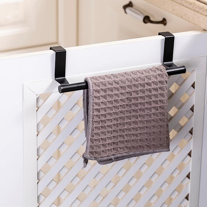 Cabinet Door Towel Bar - Single, Stainless Steel & Matte Black Over Cupboard Door Towel Holder
