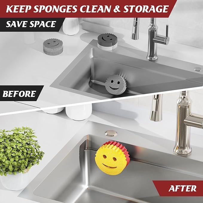 Sponge Holder for Kitchen Sink, Sink Caddy Organizer with Suction Cup Installation for Kitchen/Bathroom, Self Draining, Sponge Caddy for Holding Smiley Sponges-Bronze