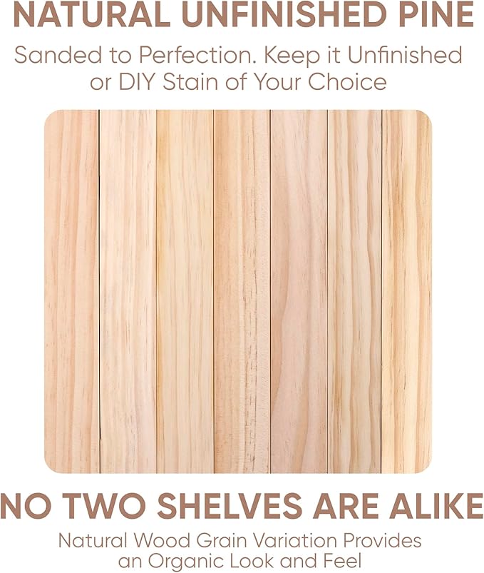 Homeforia 60 inch Wood Floating Shelf, High End Solid Natural Long Wood Shelf for Wall 60 inches, Unfinished Wooden 60inch Large Floating Shelves, Heavy Duty Bracket, 60 X 6.5 X 1.75 in, Set of 3