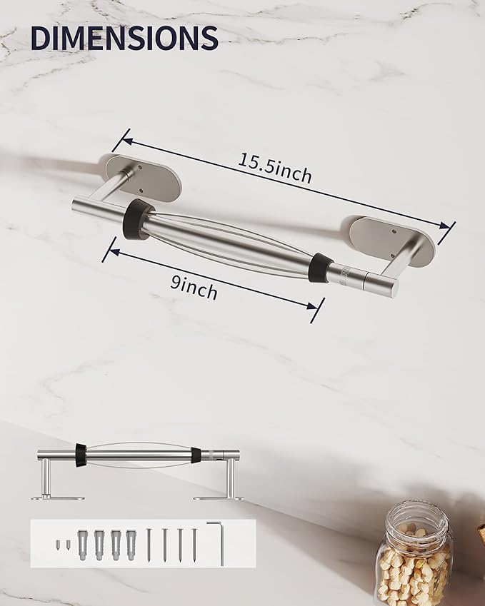 WZKALY Paper Towel Holder Under Cabinet, Self Adhesive or Wall Mount for Kitchen Bathroom, Stainless Steel Paper Towel Holders with Damping Effect, Single Hand Operable (Silver)