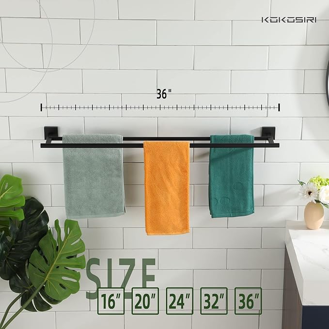 KOKOSIRI 36'' Towel Rails Bathroom Towel Bars Matte Black 36 Inch Bath Towel Holder for Washroom Kitchen Wall Stainless Steel B5005BK-L36
