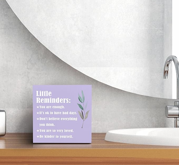 SRADMO Inspirational Little Reminders Wood Box Sign Desk Decor, Inspirational Desk Decor, College Motivational Positive Affirmation Gifts Box Sign For Office Home Dorm Tabletop Decoration(Purple)