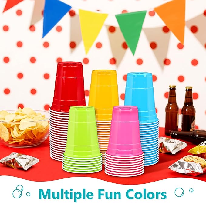 LANLISA 50 Yellow Plastic Cups, 16 oz Disposable Cups, Drinking Cups For Birthday Party, Picnic, Easter