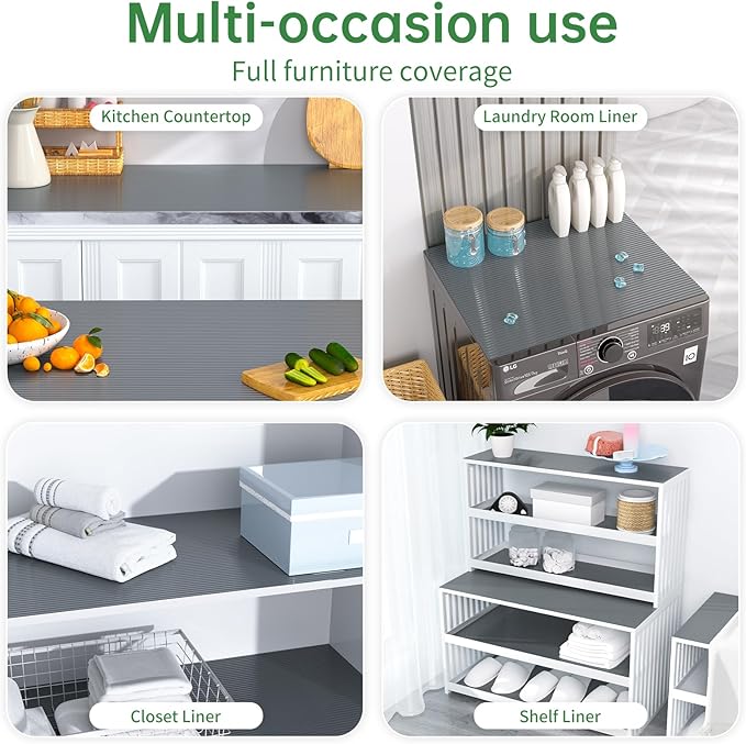 Shelf and Drawer Liner for Kitchen Cabinet, Non-Adhesive 12in x 240in Waterproof Durable Thickened EVA Material Easy-to-Cut Contact Paper Non Slip Mat for Refrigerator, Cupboard, Dresser