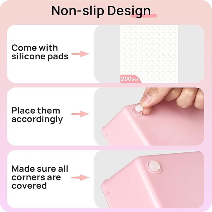 Vtopmart 44 PCS Plastic Drawer Organizers Set, 4-Size Versatile Bathroom and Vanity Organizer Trays, Non-Slip Storage Containers for Makeup, Jewelries, Bedroom, Kitchen Utensils and Office, Pink