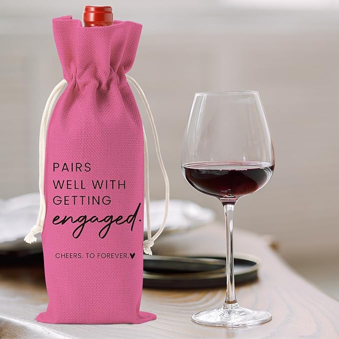 Engaged Engagement Gifts for Couples Her Engagement Party Decorations for Couple Women Wine Bag Pairs Well with Getting Engaged Wine Accessory Sets Pink Black