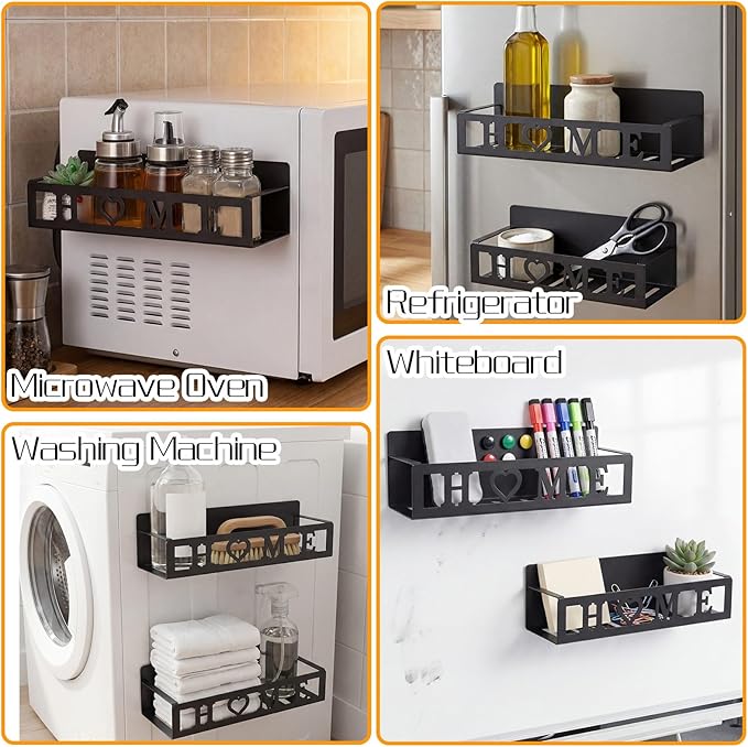 2 Pack Home Magnetic Spice Rack for Refrigerator Metal Magnet Basket Shelf for Fridge Seasoning Storage Organizers Home Decor Kitchen Accessories(Black)
