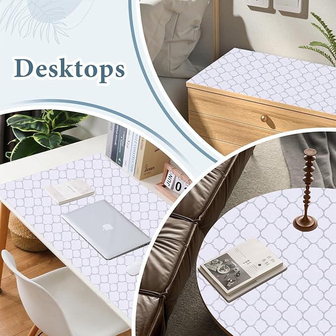 Shelf Drawer Liners for Kitchen Cabinets Non Adhesive Drawer Liner Thickened Refrigerator Liner Silver Quatrefoil Strong Non-Slip Paper for Tool Box with Knife and Tape Measure,11.8 x 118 Inches