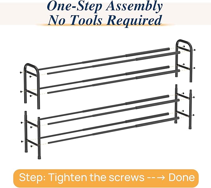 ENJOYBASICS Expandable Shoe Rack, 46.5'' Wide - 24 Pairs Adjustable Shoe Organizer Shelf for Closet, 4-Tier Black Metal Free Standing Shoe Rack Storage for Garage, Entryway