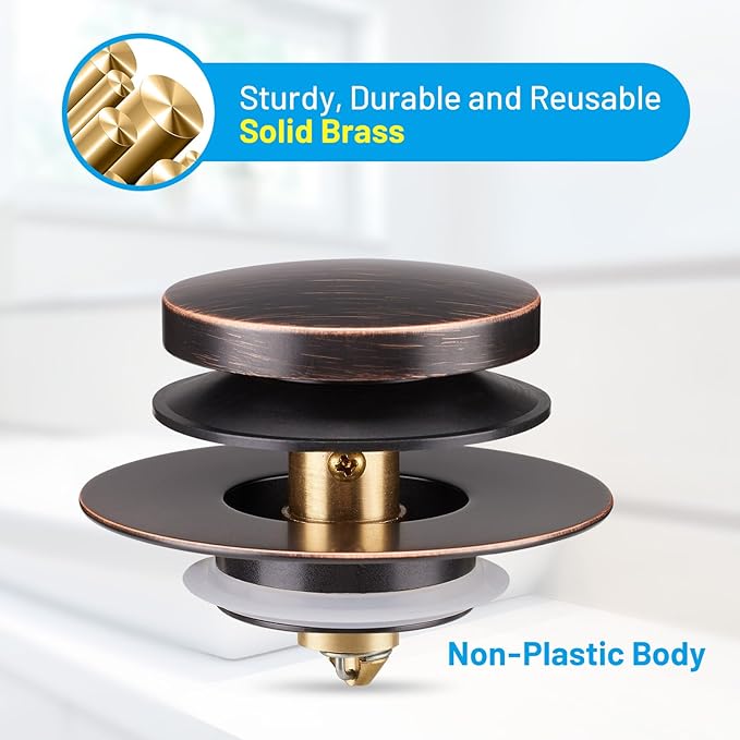 Bathtub Drain Stopper, Uxoz Universal Tub Stopper for Replacing Tip Toe/Trip Lever/Lift&Turn Tub Drain, Bath Tub Drain Stopper Designed for 1.5" to 1.72" Drain Hole with 3 O-Rings, Oil Rubbed Bronze