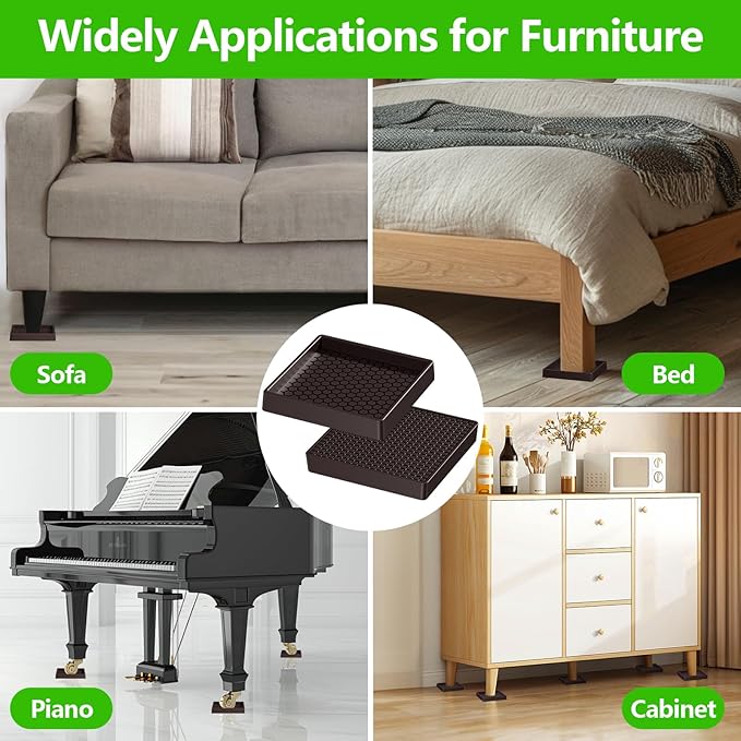 Non-Slip Furniture Pads - 3"x3" Square Anti-Skid Caster Cups Furniture Coasters, Anti-Sliding Grippers Floor Protectors for Furniture Bed, Couch, Chair Leg, Brown (Set of 8)