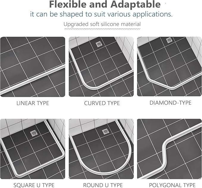 98Inch Shower Threshold Water Dam, Self-Adhesive Silicone Shower Barrier Water Stopper Shower Door Bottom Seal Strip Shower Splash Guard for Bathroom Kitchen Bathtub