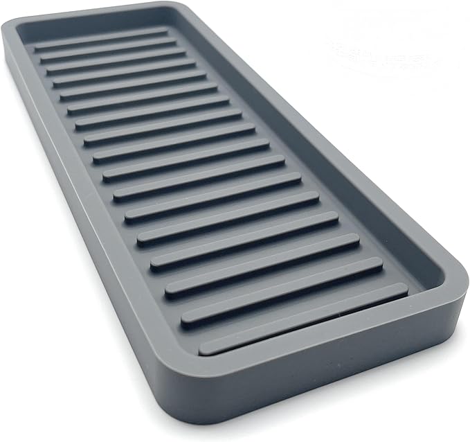 Happitasa Silicone Kitchen Sink Organizer Tray, Sponge Holder and Countertop Protector | Bathroom and Kitchen Soap Dish and Dispenser Tray (Grey, 9"x3.5")