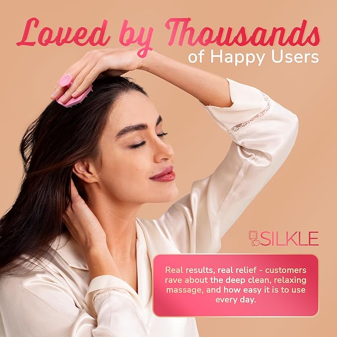 Silicone Scalp Scrubber - Massage Shampoo Brush, Soft Bristles for Hair Growth & Dandruff Removal - Ergonomic Design, Wet & Dry Use, Deep Cleansing Scalp Exfoliator for All Hair Types - Pink