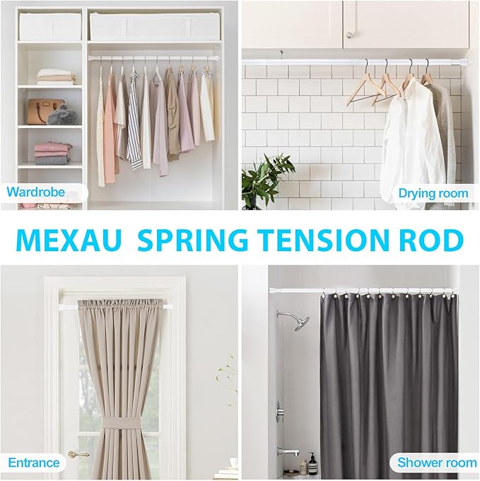 4 Pack White Tension Curtain Rod for Windows 28 to 48 inch, Adjustable Expandable Pressure Spring Curtain Rod No Drilling, 7/8" Curtain Rod for Bedroom Doorway Closet Door