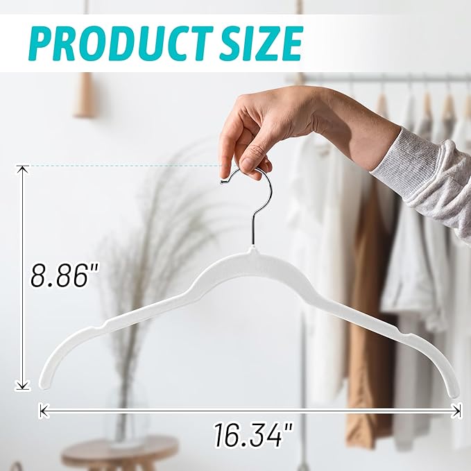 Premium Velvet Shirt Hangers 30 Pack, Non-Slip 360ยฐ Swivel Hook Slim Felt Hanger, Space Saving Flocked Hangers for Tank Tops, Blouses, Strappy Dresses(White)