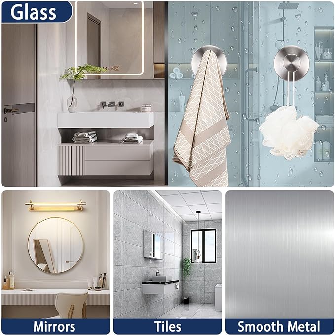 Suction Cup Hooks for Shower,No Drill Towel Hooks for Bathroom Wall, Kitchen, Glass, Mirror, Tile - Ideal for Hanging Towels, Robes, and Loofahs (Mirror-2pcs)
